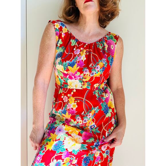 Vintage Andrade Womens Hawaiian Dress Size Sm4-6 Red Floral Tropical Print Maxi - Picture 11 of 11